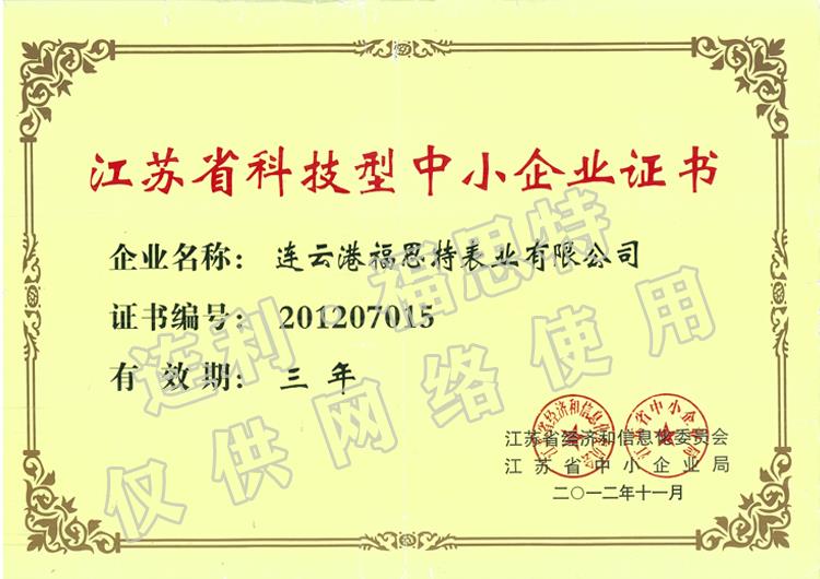 江苏省科技型中小企业证书